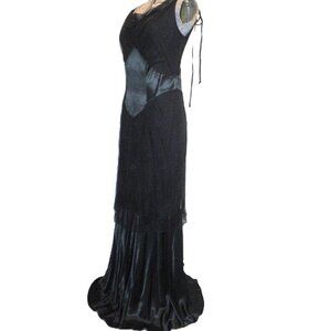 Blacklist Lip Service Satin & Lace Vintage Gown Retro Maxi Dress Goth 20s 30s